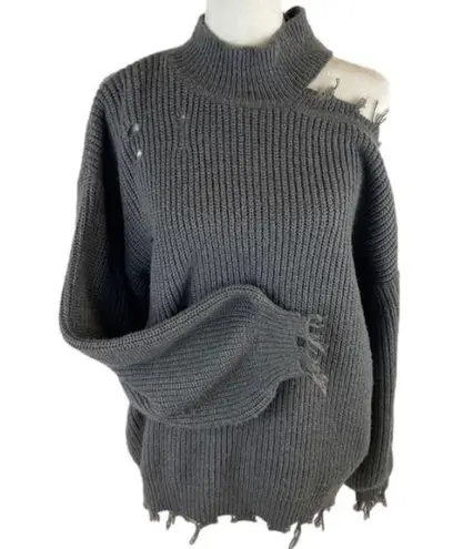 Entro Distressed Frayed Ripped Gray Oversized Grunge Sweater Women’s Size Small