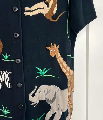 Bechamel Medium Black Animal Embroidered Button Down Short Sleeve Cardigan