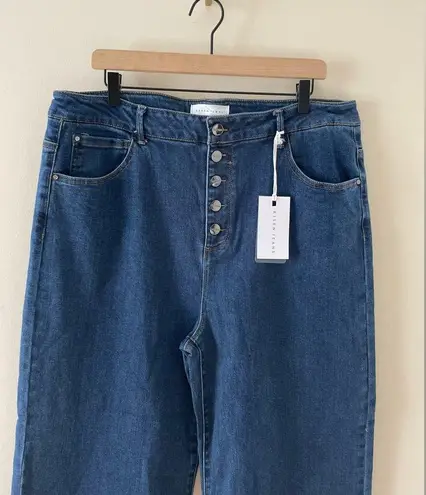 Risen  Jeans High Rise Wide Leg Button Fly Dark Wash Denim Size 2X NWT