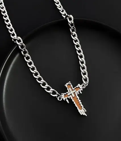 Link Chain Cross Necklace for Men Women Unisex Hip Hop Style Silver
