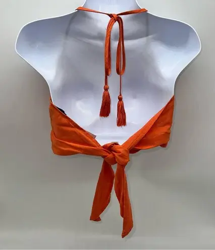 Moon River Women's Orang Linen Blend Crop Top w/Ties and Neck and Back-Size S