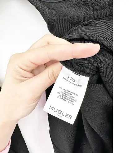 MUGLER Black Asymmetrical Mesh Mini Dress XS