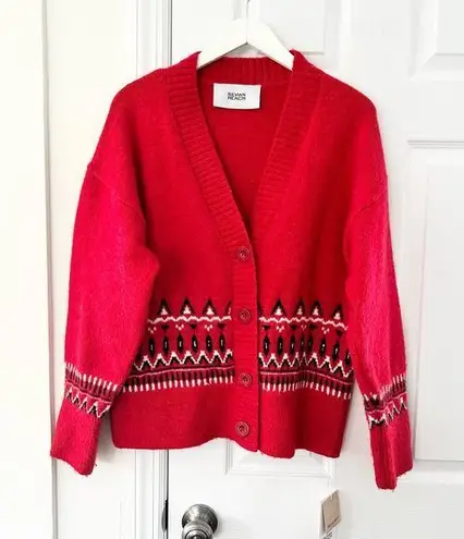 Silvian Heach NWT Red Haute Holiday Fair Isle Button Cardigan XS Wool Blend