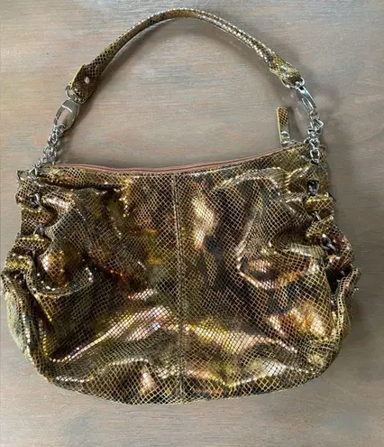 Butter Soft Leather Shoulder Bag Purse Metallic Gold  Leather Inside Pristine EUC