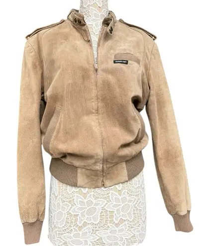 Members Only Vintage Tan Suede Bomber Jacket – Size 42 (Fits Women’s S–M)
