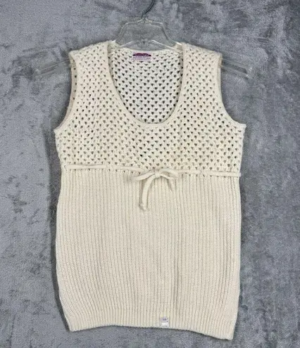 Miss Scotch English Sweater Women Medium Cream Open Crochet Neutral Boho Peasant