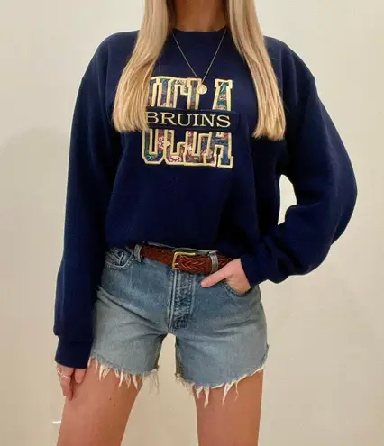 Vintage UCLA Bruins Embroidered Paisley Floral College Crewneck Sweatshirt in Navy Blue Size L