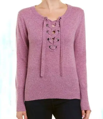 Qi Cashmere Sweater Lace Up Front 100% Cashmere Berry Mousse (Purple