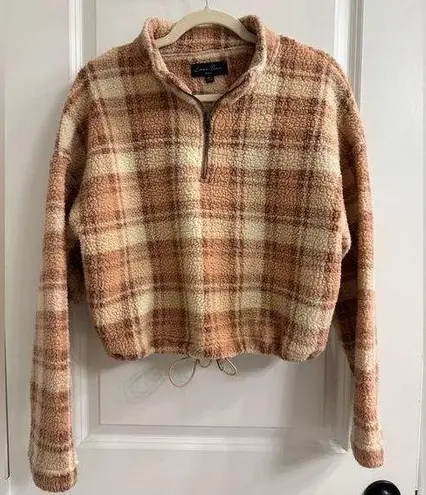 Pink Lily Size Small Love Tree Plaid Sherpa Quarter Zip Pullover