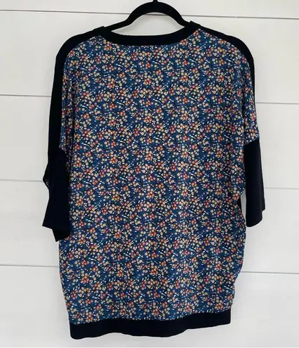 Derek Lam Wool Blend Black Blue Patterned Short Sleeve Sweater