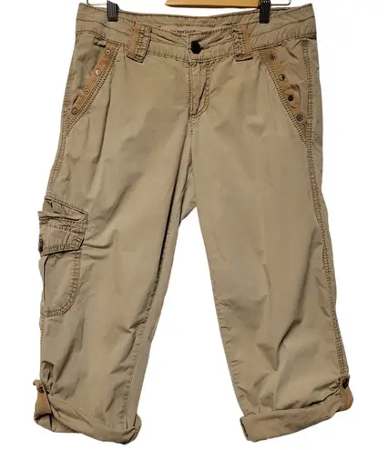 Y2K Tan Cropped Relaxed Fit Cargo Pants Contrast Stitching Retro Women's 4