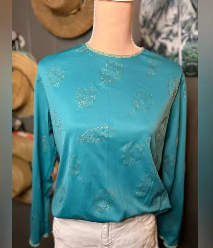 Blair Fall Vintage Teal Longsleeve W/ Gold Leaves Medium