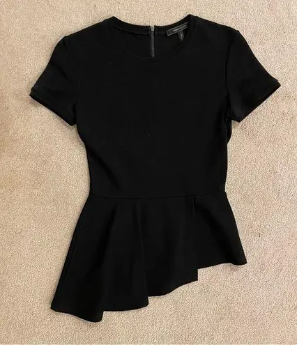 BCBGMAXAZRIA BCBG Harlee Short Sleeve Asymmetrical Peplum Top, Black, Size XS, NWOT