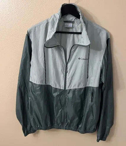 Columbia Morning View Windbreaker Mock Neck Jacket Size M Green Colorblock