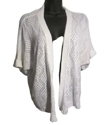Notations White Knit Open Short Sleeve Cardigan Size 1x