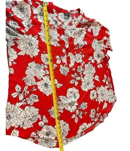 Sami & Jo Red Floral Sheer Pullover Roll Tab Sleeve V-neck Top 2x