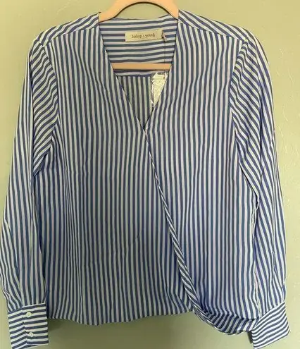 Bishop and Young NWT Blue & White Striped Wrap Blouse, Size XS
