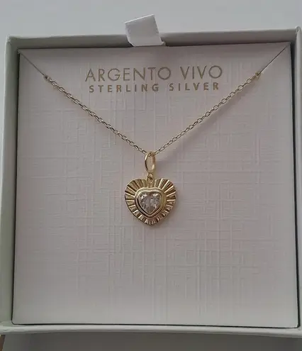 Argento Vivo 925 Sterling Silver Cubic Zirconia Heart Pendant Necklace