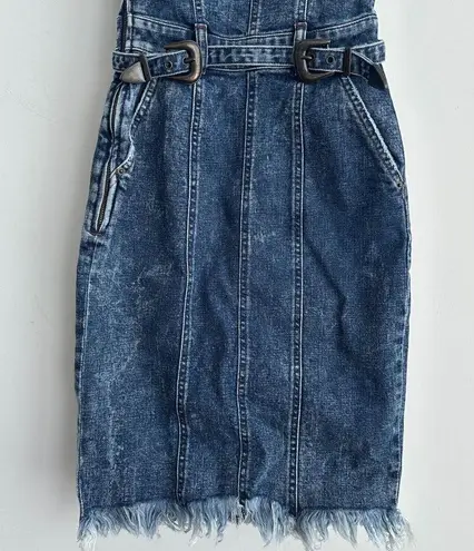 Retrofete Dress Womens XS Denim Fitted Belted Festival Boho Fringe Cowgirl Jean Blue