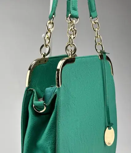 Lux teal hard bottom and side shoulder bag gold accent