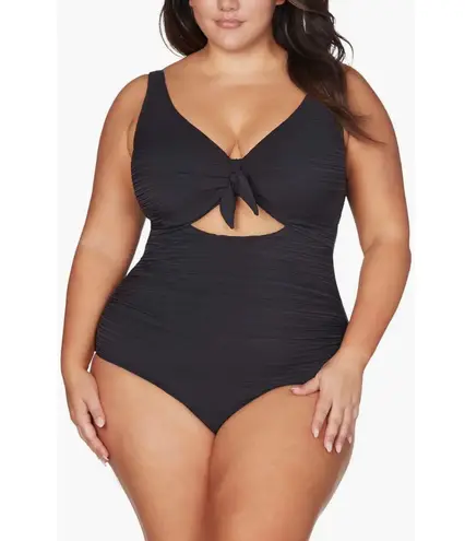 Artesands Plus Size 20 Black One Piece Swimsuit Tie Front Cutout Shelf Bra D/DD