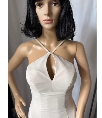 Azazie sexy fitted keyhole halter formal maxi Champagne. dress XXS