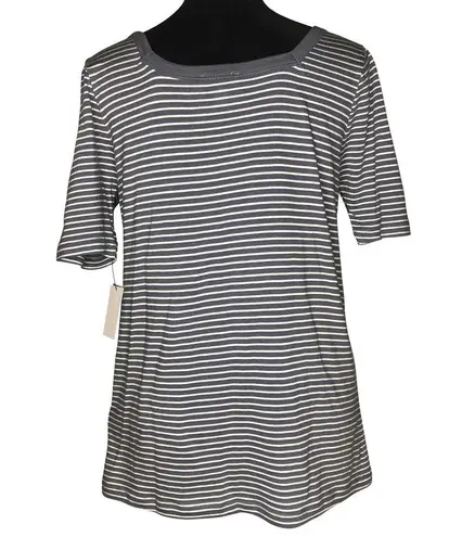 Susina Grey Folkstone Pinstripe Square Neck Short Sleeve Striped T
