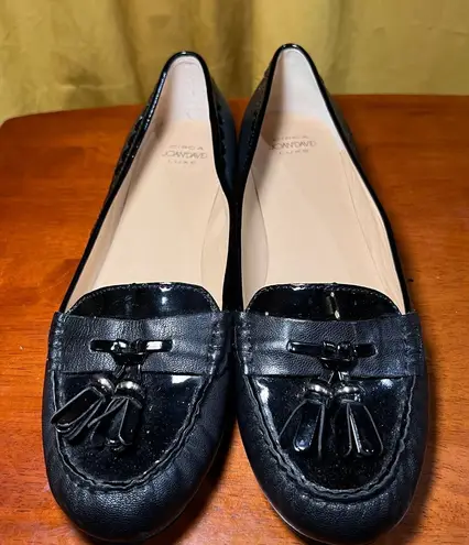 Joan & David Circa Black Patent Leather Tassel Loafers Classic Flat Shoes