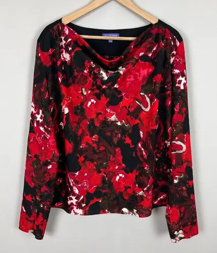 Vivienne Tam Blouse Top Womens 10 Red Black Cowl Neck Long Sleeve Abstract Art
