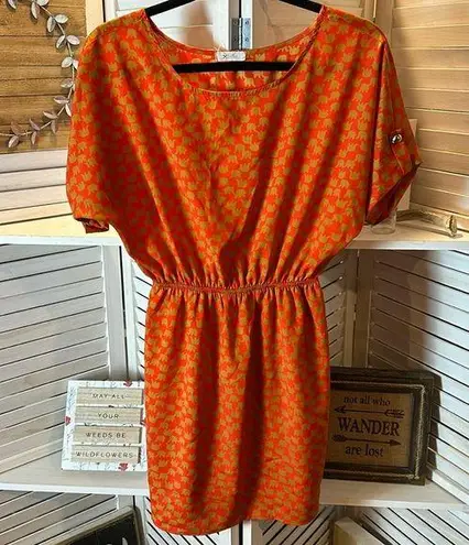 Everly  Elephant Mini Cinch Waist Dress Orange and Gold