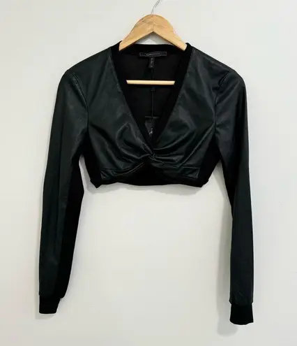 BCBGMAXAZRIA  NWT Twist Front Faux Leather Crop Top