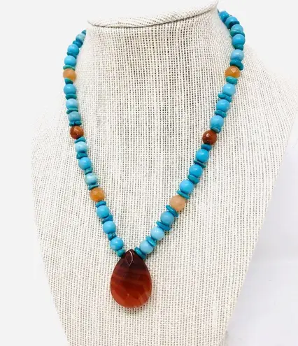 Sterling Silver , carnelian/turquoise/gemstone necklace