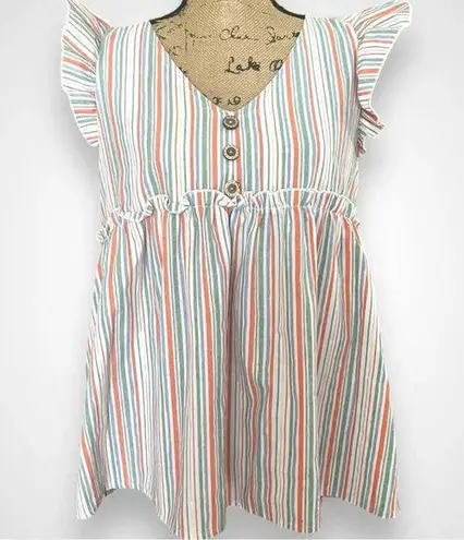 Vine & Love Women's Striped V-neck Flutter Sleeve Babydoll Top Small | EUC
