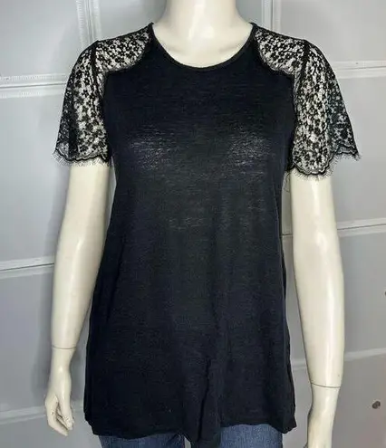 A pea in the pod  Maternity Black Short Lace Sleeve Linen Blouse Size Small