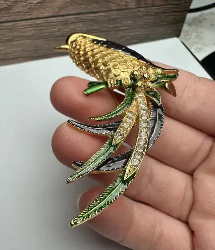 Sphinx Signed Bird Of Paradise Enamel Rhinestone Gold Tone Brooch Pin