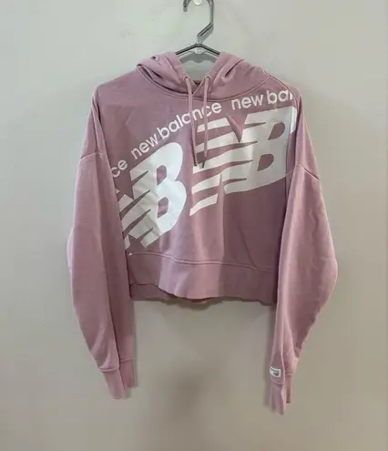 New Balance Pre-Owned LG  Pink/White Logo Cropped Hooded Long Sleeve Shirt