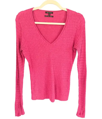 Massimo Dutti A4 Pink Silk Cotton Cashmere Blend V-Neck Long Sleeve Sweater
