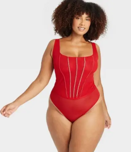 Auden Red Women's Rhinestone Lingerie Bodysuit Size