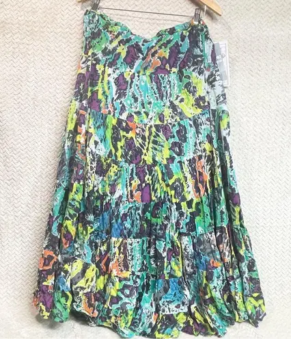 Ny Collection Boho Abstract Print Tiered Maxi Skirt XL | Cottagecore Bohemian
