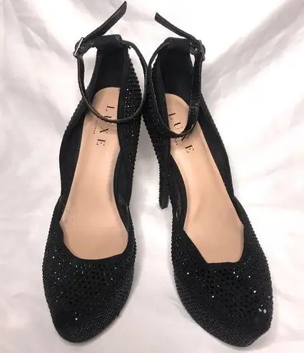 Luxe x JustFab Black Platform Stiletto Pump Rhinestone Ankle Strap Size 8