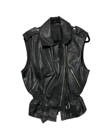None Women's Vest Full Zip Belted Leather Black Size M Vintage Grunge Moto