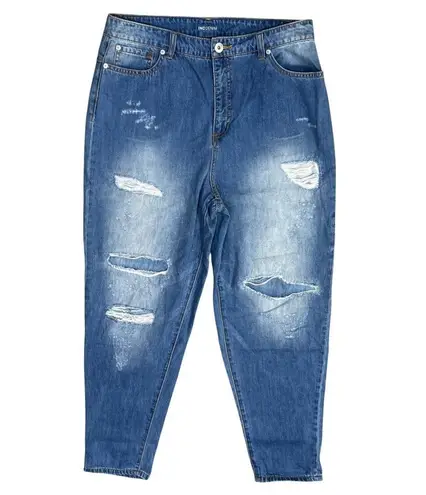 INC Denim Distressed Jeans Medium Wash Size 16 Fading 100% Cotton