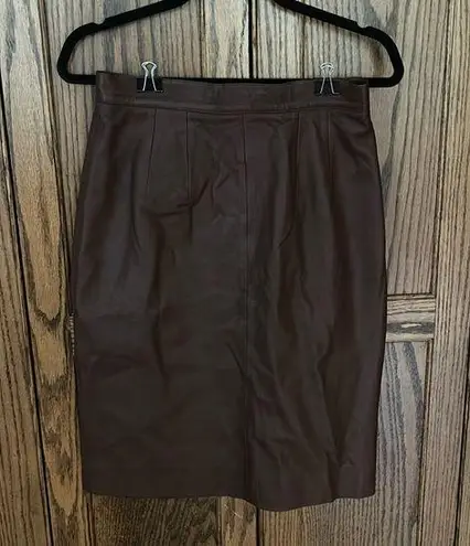Oscar de la Renta *read* Vintage Chocolate Brown Real Leather Pencil Skirt sz 10