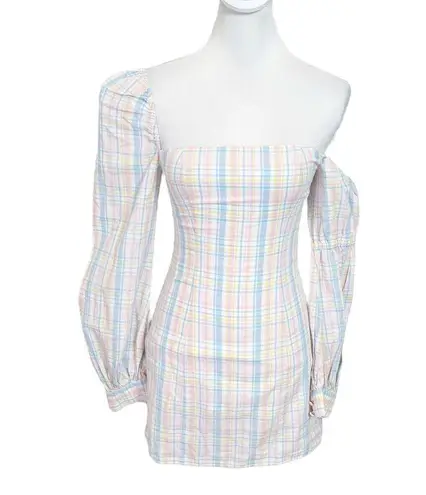 Majorelle  Harlow Mini Plaid Pastel Dress Revolve One Shoulder Womens Size XS