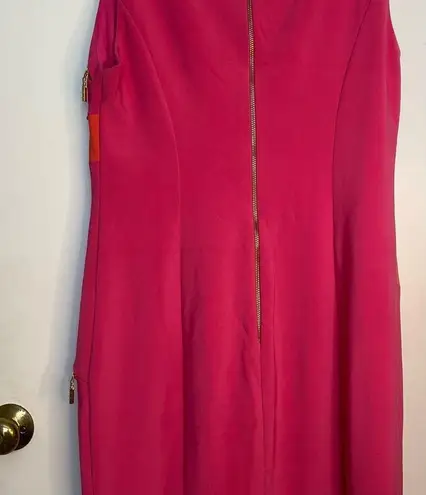 Joseph Ribkoff hot pink and orange zipper dress.