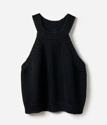 Hunter & Brown Women's Black Ribbed Knit Halter Cropped Sweater Tank S