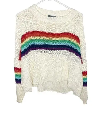 Wooden Ships  lightweight white sweater NWOT rainbow stripes