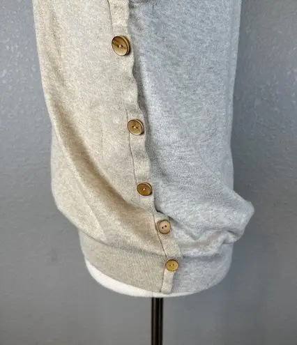 J. McLaughlin Womens Contrast Sweater Size XL Beige Gray Cotton Modal Elbow Patch
