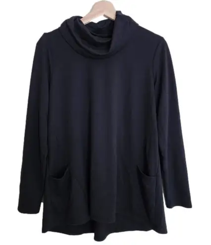 LOGO By Lori Goldstein LOGO Lori Goldstein Lounge Cowl Neck Tunic Top Terry Pockets Black Size Small S