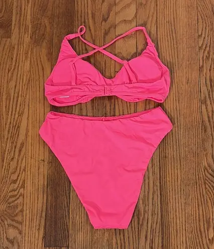 ANDIE Bikini Set Valencia Top 90s High Waisted Bottom Neon Pink size small NWOT